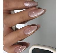 Uñas acrílicas de almendra y ojo de gato, juego de manicura corta, 24 piezas, uñas a presión, fácil aplicación para viajes y eventos