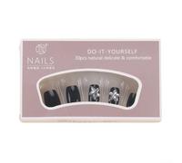 Uñas acrílicas reutilizables con patrón de estrellas negras con purpurina para usuarios conscientes de la moda (C)