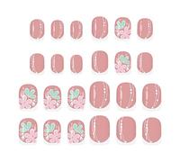 Uñas adhesivas para mujer - 24 Piezas Uñas Postizas Rosas Florales Adhesivas - Modelo Falso Corto Press-On - Para Chicas Novia Madre Amigas Familia