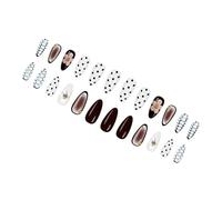 Uñas artificiales con cuentas de punto degradado, diseño de gotas blancas brillantes, juego de 24 piezas para fiestas y celebraciones de mujeres