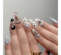 Uñas artificiales con cuentas de puntos degradados, diseño de gotas blancas brillantes, juego de 24 piezas para fiestas y celebraciones de mujeres Uñas artificiales