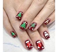 Uñas artificiales con forma de copo de nieve para árbol de Navidad con lámina dorada, puntas rectangulares, 24 uñas artificiales