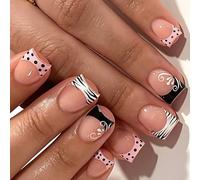 Uñas artificiales con patrón ondulado, puntos encantadores y uñas geométricas de ABS para mujeres, uso diario o fiestas, uñas epoxi
