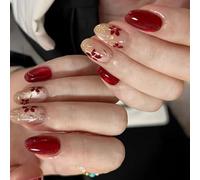 Uñas artificiales, efecto brillante rojo vino seguro, agradable para pieles sensibles, falsas, certificadas seguras, efecto de brillo rojo vino, artificiales
