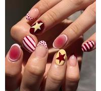 Uñas Artificiales Elegantes Con Encaje Francés Rosa Claro Puntos Rayas Estrellas Uñas Artificiales Para Bodas Fiestas Y Uso Diario Arte De Uñas Rosa Claro Con Encaje Francés