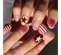 Uñas artificiales elegantes con punta francesa, puntos, rayas, estrellas, falsas, para bodas, fiestas, uso diario