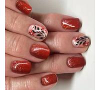 Uñas artificiales elegantes de color rojo y marrón, cambio rápido, estilo otoño e invierno, cómodas y reutilizables, fáciles de aplicar