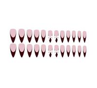 Uñas artificiales elegantes largas a presión con diseños de lazos, puntas francesas, uñas postizas para el día de San Valentín, para mujeres y niñas