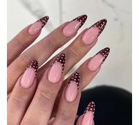 Uñas Artificiales Elegantes Vino Rojo Puntos Blancos Manicura Francesa Para Imprimir Uñas Para Mujeres Estilos De Salón Rápido Aplicación Vino Rojo Blanco Uñas Punteadas