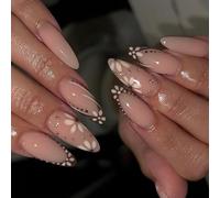 Uñas Artificiales Moda Francesa Brillante Prensa De Lágrimas En Uñas Longitud Mediana Diseño Brillante 24