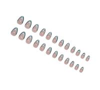 Uñas artificiales removibles con efecto francés de color azul hielo, con purpurina plateada, para mujer, a la moda, desmontables, para fiestas