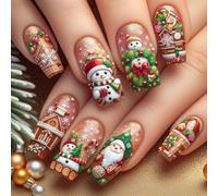 Uñas artificiales reutilizables para temporada navideña, materiales ABS, fáciles de aplicar, calcomanías con lima decorativa de Navidad