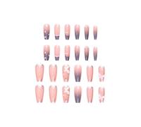 Uñas con lazo, 24 piezas de uñas artificiales 3D a presión, calcomanías de manicura, punta de dedo falsa casera, accesorios falsos para niños