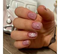 Uñas Con Purpurina Navideña 24 Piezas Diseño De Nieve | Set Manicura Invierno Para Fiestas Y Uso Diario Snowflake Nail Art