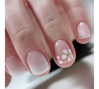 Uñas cortas cuadradas a presión, puntas francesas, cubiertas completas falsas con diseños de flores, acrílico artificial, punta francesa, uñas postizas