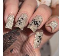 Uñas cuadradas para imprimir diseños de letras brillantes, uñas artificiales, decoración para el hogar o salón de belleza, 24 unidades