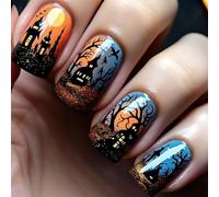 Uñas de Halloween para imprimir 24 piezas artificiales reutilizables con patrones de red fantasma para mujer, accesorios de disfraces, Halloween para imprimir