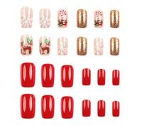 Uñas De Navidad - Manicura De Soporte Autoadhesivo Con Patrones De Copo De Nieve Y Reno - Uñas De Navidad Falsas Para las Mujeres Diario Sala de estar Casa de la Oficina Evento