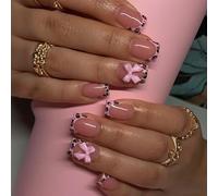Uñas Falsas Con Estampado De Leopardo Encaje Francés Hermosos Lazos Para Imprimir Uñas Cubiertas Completas Para Pegar Uñas Uñas Artificiales Falsas Para Mujeres