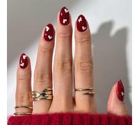 Uñas falsas cortas MouyouGlow,Almendra Rojo Valentine Corazón Cat Eye Ojos de Gato Magnetic Design Short Press on Nails,Red Heart Love Frühling Sweet INS Artificial Fake Nails