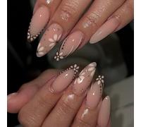 Uñas Falsas Otoño Flor Brillante Estampado De Lágrima Longitud Mediana Presione En Las 24 Piezas Artificiales Artificiales Ovaladas Longitud Mediana