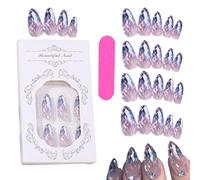 Uñas faltas de almendras, uñas en de almendra,12 tamaños de de almendra Presiona falsa en las uñas | Herramienta de manicura brillante 24x Cubierta completa Decoraciones de la uña de Rhombus para