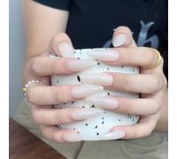 Uñas hechas a mano con polvo de raíz de loto de estilo largo, producto terminado con piezas de uñas desmontables, 10 piezas (L)