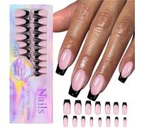 Uñas largas cuadradas a presión, uñas largas cuadradas negras, cómodas uñas de gel suave para citas, trabajo, vida diaria, escuela, fiesta