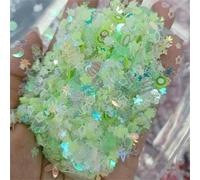 Uñas luminosas con purpurina neón, lentejuelas mixtas, estrellas, corazones, flores, lentejuelas fluorescentes, copos que brillan en la manicura artística, verde brillante, 50 g