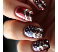 Uñas para la celebración del Día de la Independencia Presione con diseños de estrellas Brillos Adheridos para personas a Presione hacia adelante
