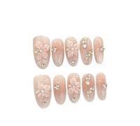 Uñas Postizas 10 Uds. De uñas hechas a mano, color rosa claro, almendra, flor tallada a, rubor, forma de serpiente falsa, decoración diamante, postizas suaves(COLOR-1-S)