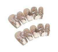 Uñas Postizas 10 Uds. De uñas postizas con ojos de gato y mariposa hechas a mano, puntas artísticas for primavera for mujer, fiesta, boda, vacaciones, disfraz, manicura DIY(Short Ladder XS)