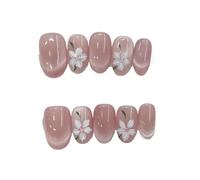 Uñas Postizas 10 Uds. De uñas postizas hechas a mano con flores de ojo gato rosa pintadas a, parches decoración cortas rosas(Color-1-XS)