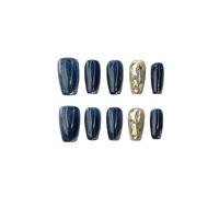 Uñas Postizas 10 uñas postizas francesas estilo ataúd, hechas a mano, con punta de diamante y cobertura total(1-L)