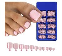 Uñas Postizas 100PC Red Color Press on Toenails Full Cover Soild/Clear/White Short Square Fake Toes Nails False Nail Tips for Women Feet Decor(Color3)
