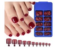 Uñas Postizas 100PC Red Color Press on Toenails Full Cover Soild/Clear/White Short Square Fake Toes Nails False Nail Tips for Women Feet Decor(Color1)