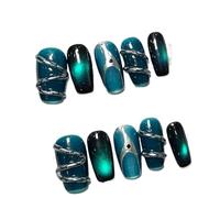 Uñas Postizas 10Pcs Handmade Press On Nails French coffin Cat Eye Fake Nails with Diamond Full Cover Wearable Artificial Nail Tip(9-XS)