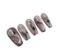 Uñas Postizas 10Pcs Handmade Press On Nails French coffin Cat Eye Fake Nails with Diamond Full Cover Wearable Artificial Nail Tip(6-M)