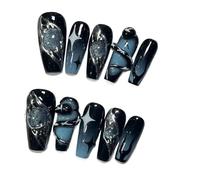 Uñas Postizas 10Pcs Handmade Press On Nails French coffin Cat Eye Fake Nails with Diamond Full Cover Wearable Artificial Nail Tip(8-S)