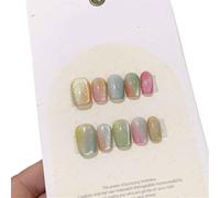 Uñas Postizas 10Pcs Short Handmade Light Green Press On Nails Cat Eyes Pure Ballerina Decoration Wearable False Nails Full Cover Nail Tips Art(16-XS)