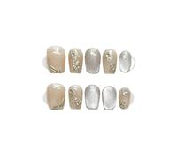 Uñas Postizas 10Pcs Short Handmade Light Green Press On Nails Cat Eyes Pure Ballerina Decoration Wearable False Nails Full Cover Nail Tips Art(10-L)