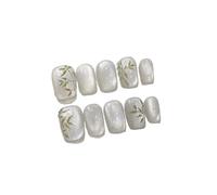 Uñas Postizas 10Pcs Short Handmade Light Green Press On Nails Cat Eyes Pure Ballerina Decoration Wearable False Nails Full Cover Nail Tips Art(8-XS)