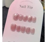 Uñas Postizas 10Pcs Short Handmade Light Green Press On Nails Cat Eyes Pure Ballerina Decoration Wearable False Nails Full Cover Nail Tips Art(3-XS)