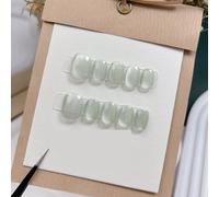 Uñas Postizas 10Pcs Short Handmade Light Green Press On Nails Cat Eyes Pure Ballerina Decoration Wearable False Nails Full Cover Nail Tips Art(1-XS)