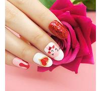 Uñas postizas "24 piezas/caja con pegamento de 2 g de uñas postizas de forma ovalada, uñas postizas de cobertura completa usables según un patrón de amor de longitud media"