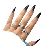 UñAs Postizas 24 piezas/caja de puntas uñas largas con punta aguja en degradado negro for usar parches manicura cobertura total, arte for a presión for niñas, postizas(1)