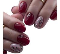 UñAs Postizas 24 piezas de uñas postizas almendra roja con diseño mariposa, cobertura completa, simples for usar a presión(15)