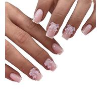 UñAs Postizas 24 piezas de uñas postizas cabeza cuadrada, moda for usar, manicura, puntas mariposa, cobertura completa(XSS72)