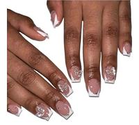 UñAs Postizas 24 piezas de uñas postizas cabeza cuadrada, moda for usar, manicura, puntas mariposa, cobertura completa(XSS50)