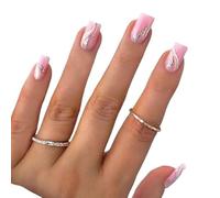 UñAs Postizas 24 piezas de uñas postizas cabeza cuadrada, moda for usar, manicura, puntas mariposa, cobertura completa(BB1)